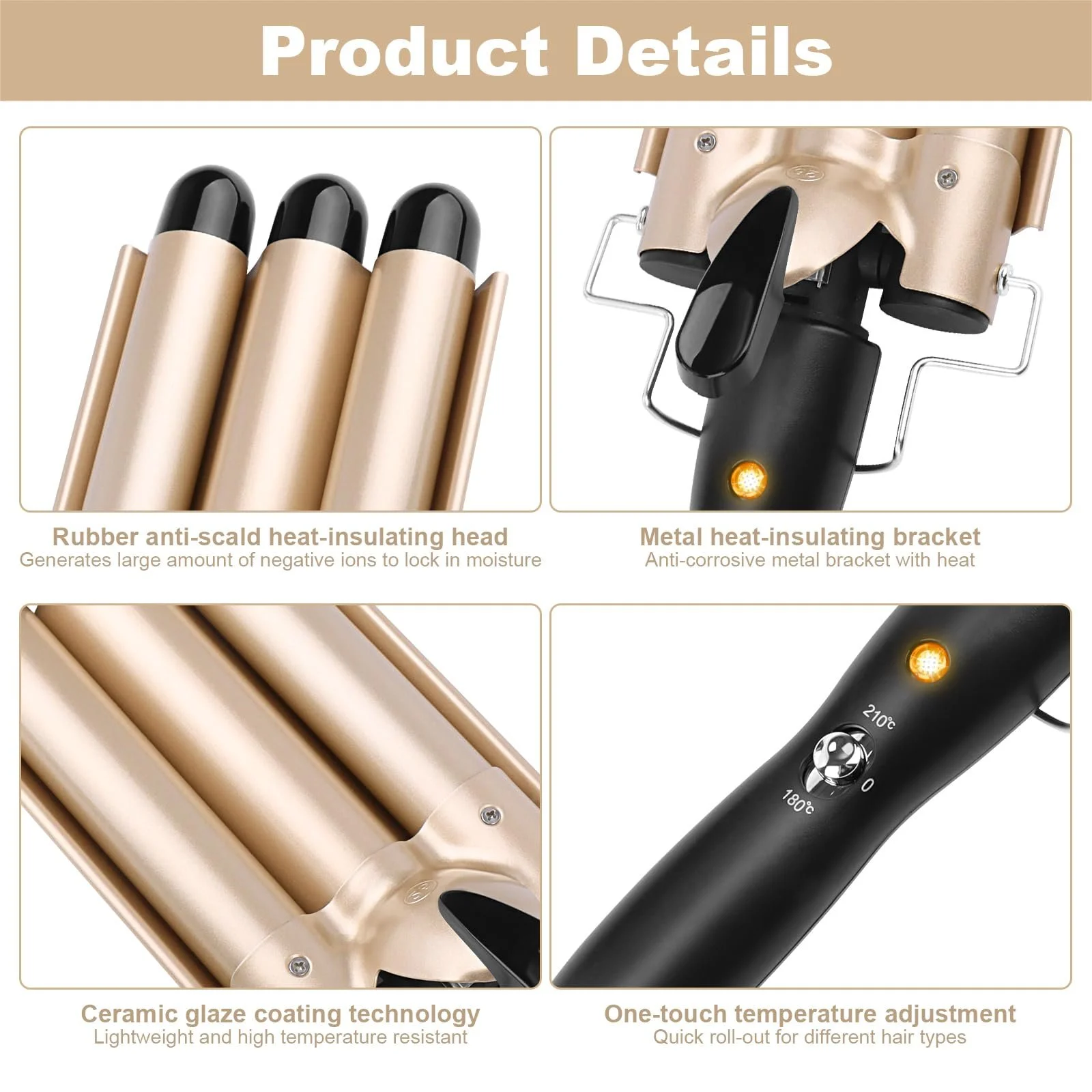 Плойка для волосся Wave Iron 3 Barrels 25 мм з регулюванням температури 180°C/210°C, фото №3 Плойка для волосся Wave Iron 3 Barrels 25 мм з регулюванням температури 180°C/210°C, фото №3