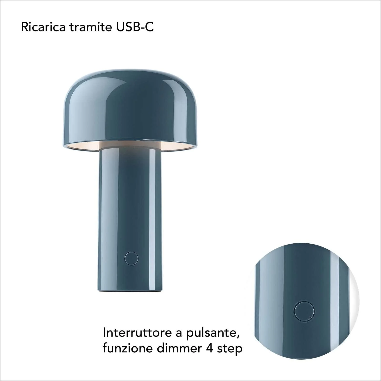 Настільна лампа Flos Bellhop F1060014 акумуляторна полікарбонат 12.5 см x 21 см Сіро-блакитний, фото №3