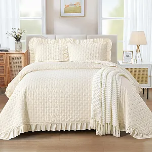 Покривало WONGS BEDDING 220 x 240 см Бежевий з 2 наволочками 50 x 75 см synthetic.ua - Фото 1