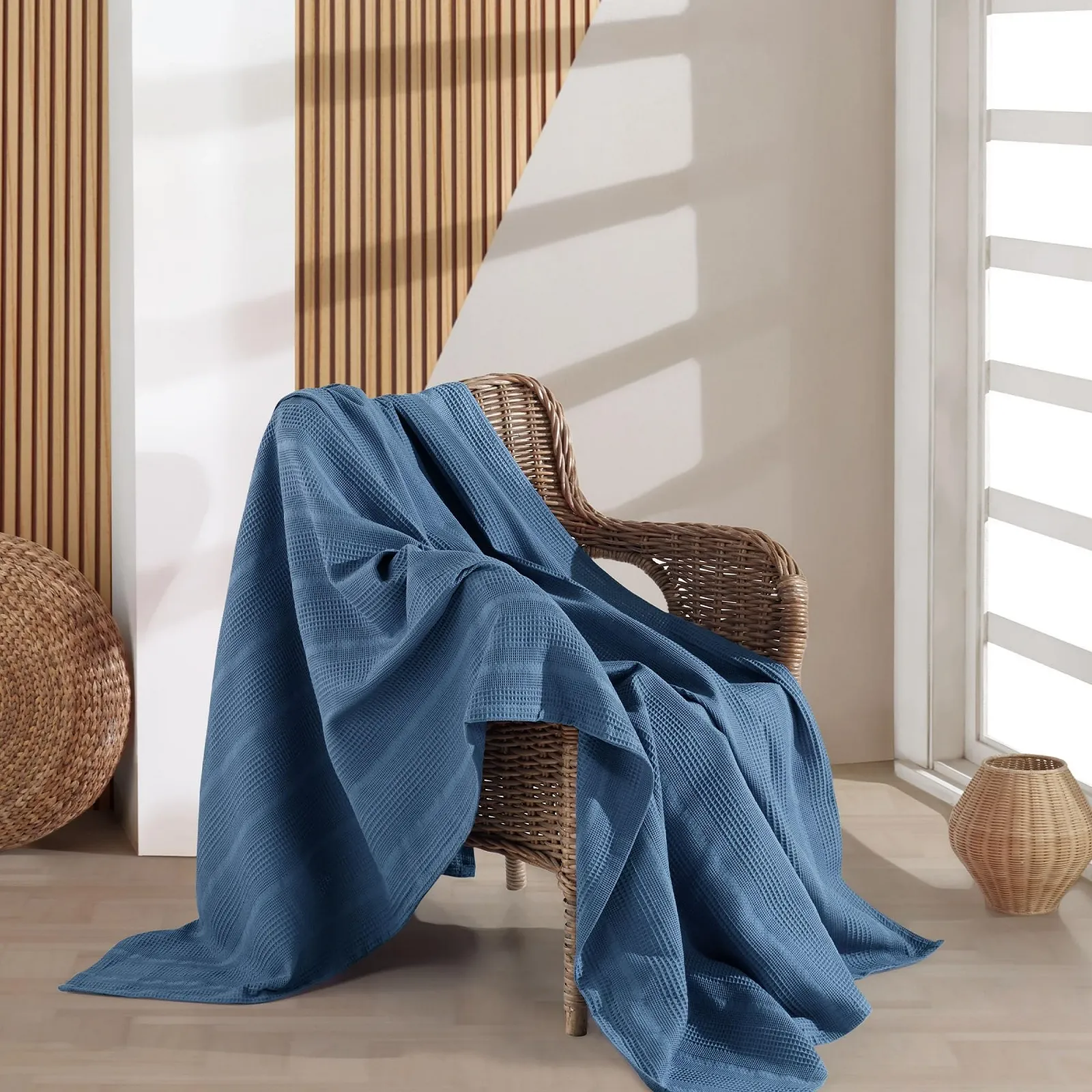 Покривало Elart Elegant Versatile, бавовняне літнє, легке та м'яке піке, ідеальне для сім'ї, блакитне, 210 x 230 см, фото №3