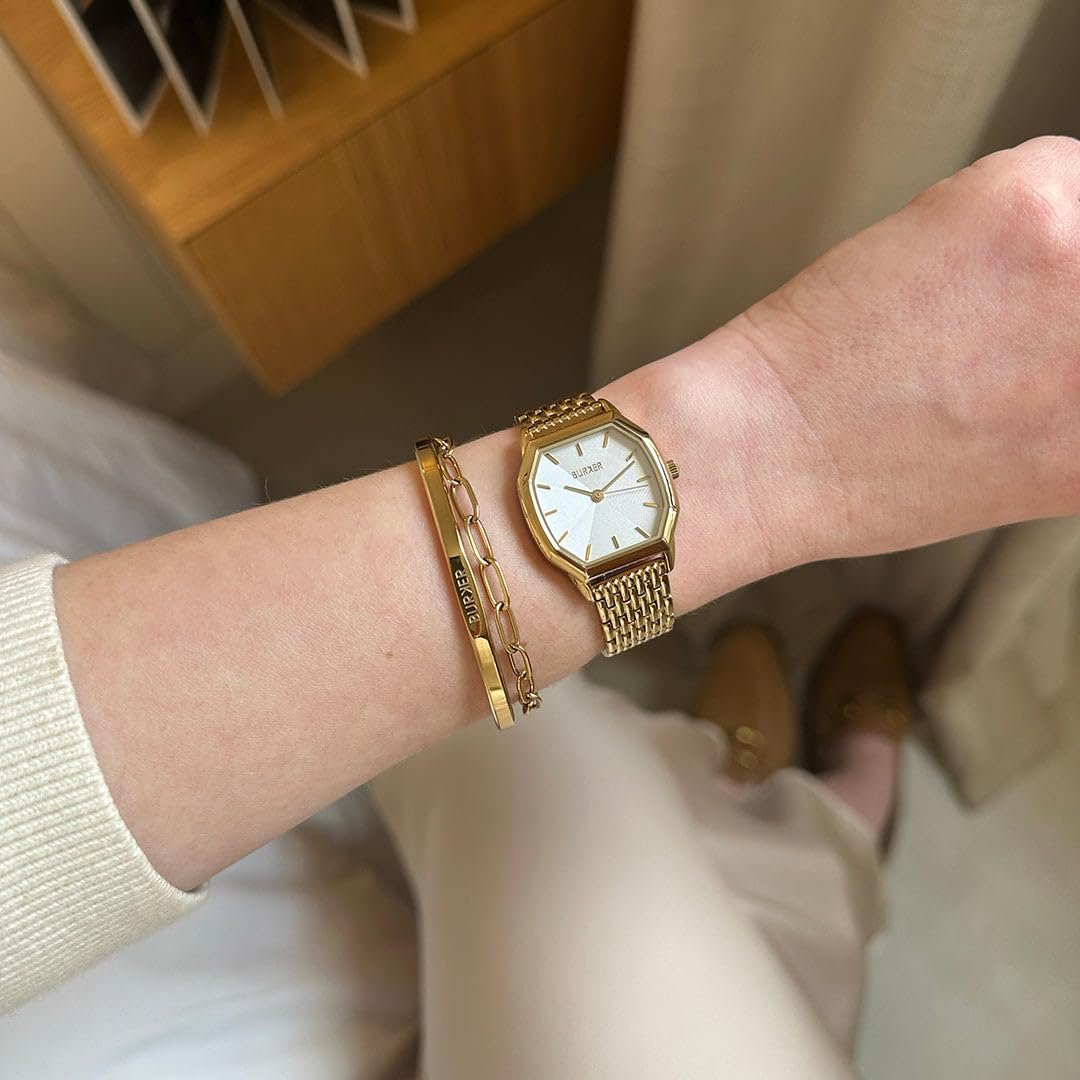 Женские часы BURKER Julia Шестиугольный корпус, браслет-звенья, нержавеющая сталь, аналоговый кварцевый, 3 ATM водонепроницаемость - 32 мм - Золотой Белый, фото №4 Женские часы BURKER Julia Шестиугольный корпус, браслет-звенья, нержавеющая сталь, аналоговый кварцевый, 3 ATM водонепроницаемость - 32 мм - Золотой Белый, фото №4