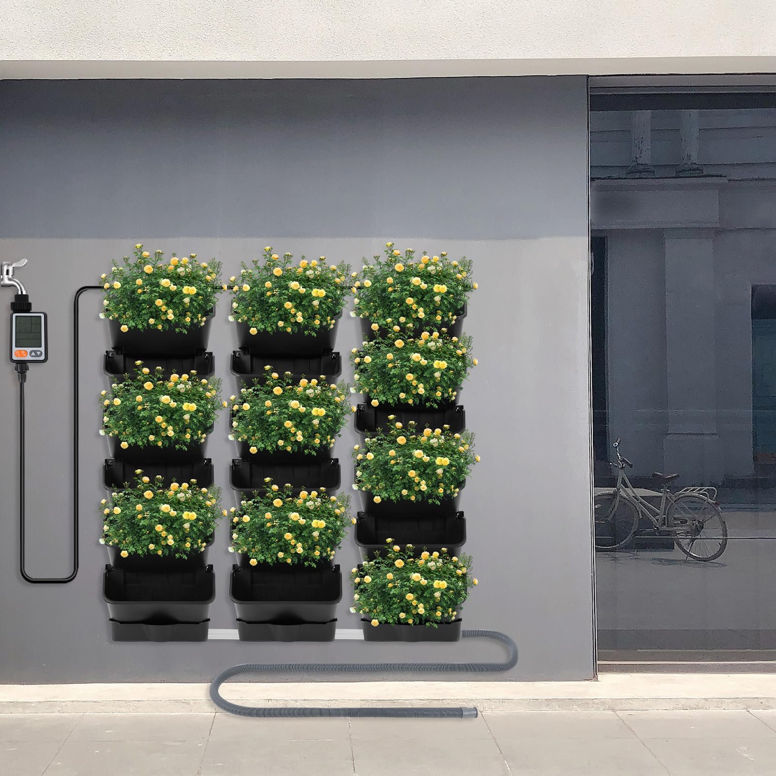 Набір кашпо з автовідливом для вертикального озеленення Black 100 x 100 x 14 см, фото №6