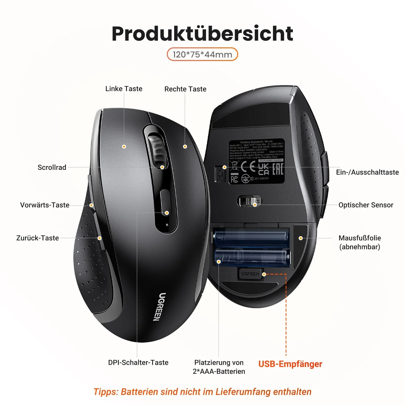 Мышь UGREEN Wireless 2.4G 1600 DPI 6 Кнопок с Nano Приемником Черный, фото №9 Мышь UGREEN Wireless 2.4G 1600 DPI 6 Кнопок с Nano Приемником Черный, фото №9