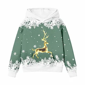 Худи Рождественское для девочек, Золотой олень, Смешное рождественское худи, Худи с длинными рукавами, Рождественский джемпер, Рождественский джемпер для девочек, Рождественская одежда, Наряд для рождественской вечеринки synthetic.ua - Фото 1