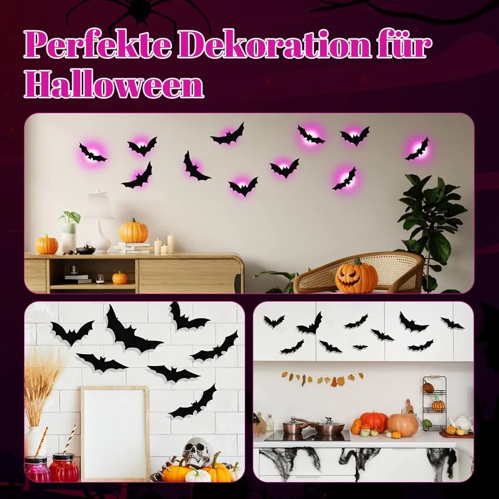 Наклейки на стіну ASOFTY Хелловін Кажани Набір 24 шт. Світлодіодні, фото №7 Наклейки на стіну ASOFTY Хелловін Кажани Набір 24 шт. Світлодіодні, фото №7