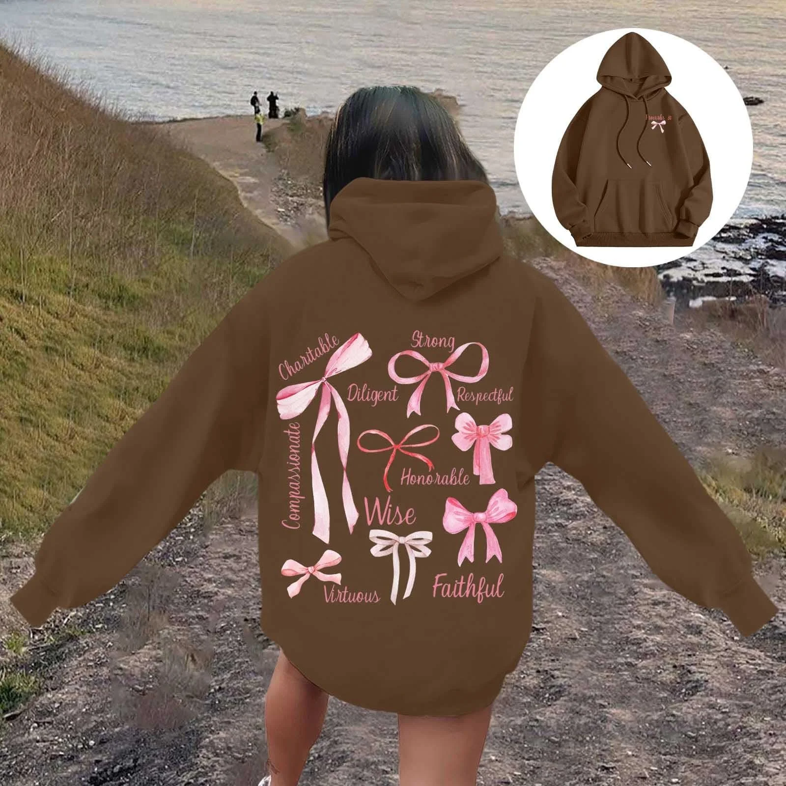 Худи Женская Толстовка с молнией 1/4 Модный Худи Винтажный Капюшон Свитер Куртка с капюшоном Свободный Праздничный Отпуск Вечеринка Футболки, фото №3