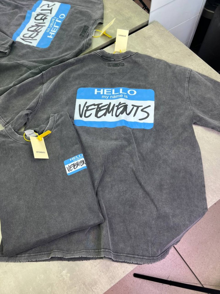 Футболка серая Vetements Hello gray f649, фото №5