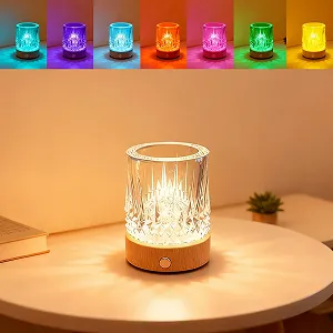 Настільна лампа YumeGlint Small Creative Crystal кришталева з RGB нічником дерев'яна основа сенсорне керування акумуляторна - Фото 1
