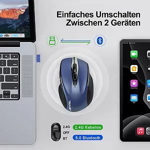 Миша TECKNET Bluetooth, бездротова ергономічна, 4800 DPI, (Tri Modes: BT 5.0/3.0+2.4G), 30 місяців роботи від батареї, тиха, для ноутбука, ПК, комп'ютера, Windows, Mac OS, Android synthetic.ua - Фото 1