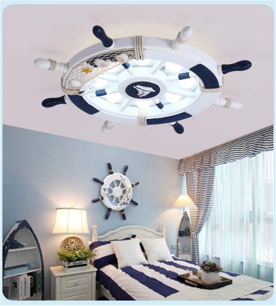 Светильник COCOL Mediterranean 110V-220V E27 Детский Светодиодный Деревянный Штурвал 62 x 8 см Трехцветный Свет, фото №4