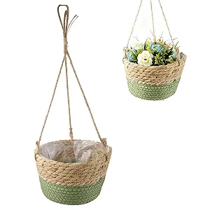Підвісний кошик для рослин з морської трави ручна робота зелений - Фото 1