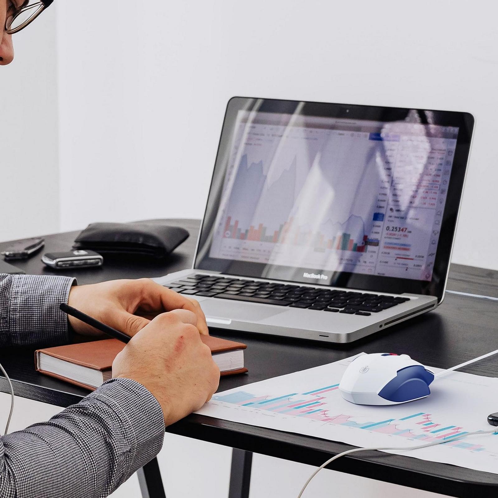 Миша Uineer дротова, ергономічний дизайн, до 7200 DPI регульована, 6 кнопок, для комп'ютера, ПК, ноутбука, Plug & Play, синьо-біла, фото №6