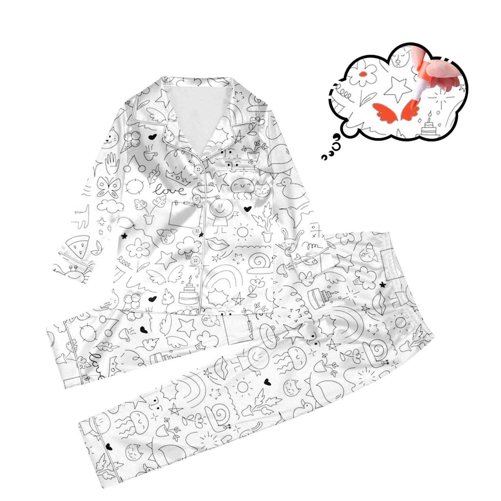 Дитяча піжама для розфарбовування Білий мультяшний принт, фото №2