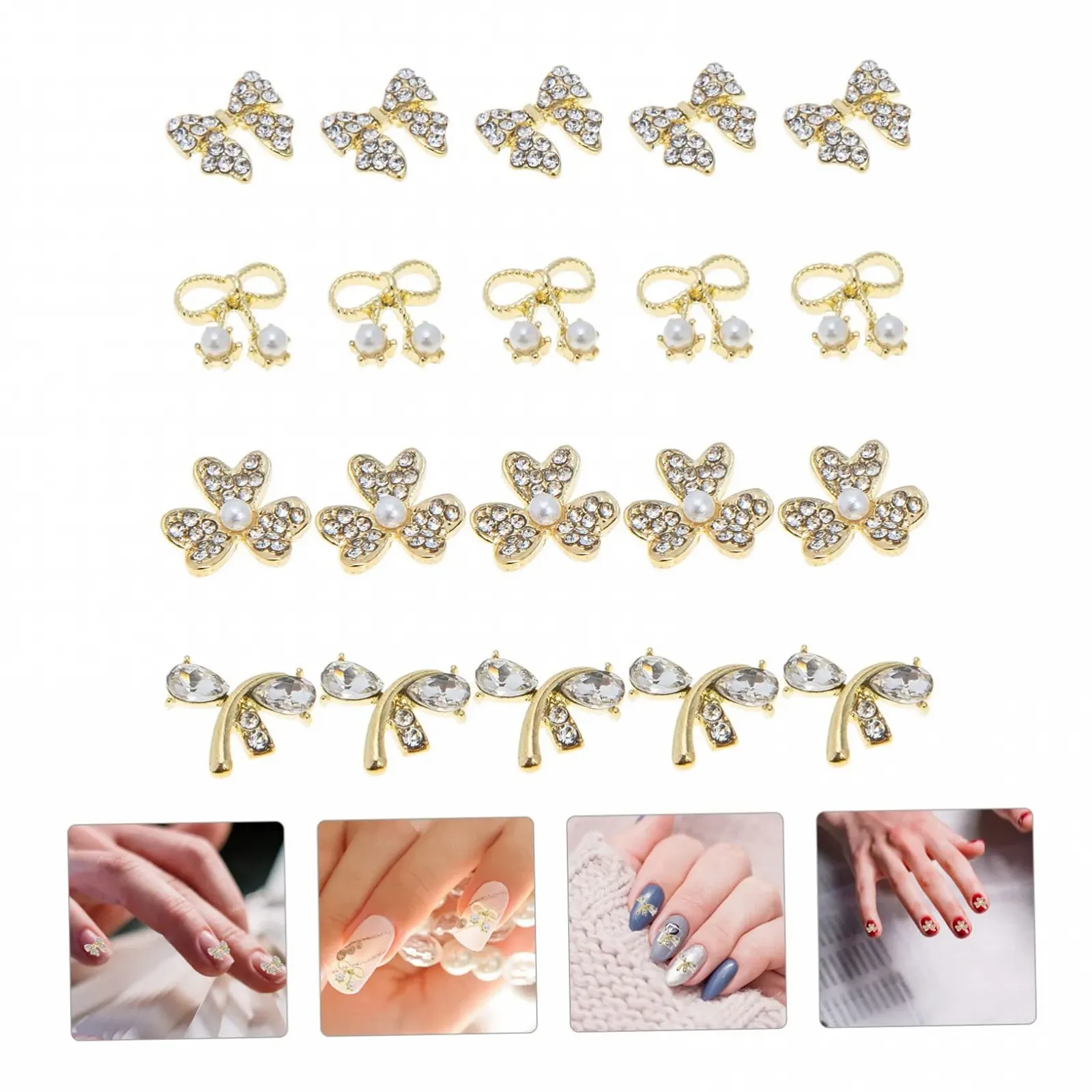 Украшения для ногтей Бантик FRCOLOR 20 шт., украшения для маникюра с жемчугом и стразами, DIY украшения, фото №8