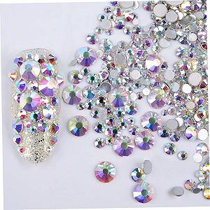 Стразы EXCEART Crystal AB, круглые, смешанные, плоские, для декорирования ногтей, 1440 шт. synthetic.ua - Фото 1