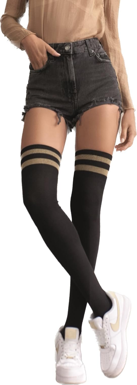 Шкарпетки вище коліна MARILYN 80 Den Бавовна Золота Смужка, фото №1