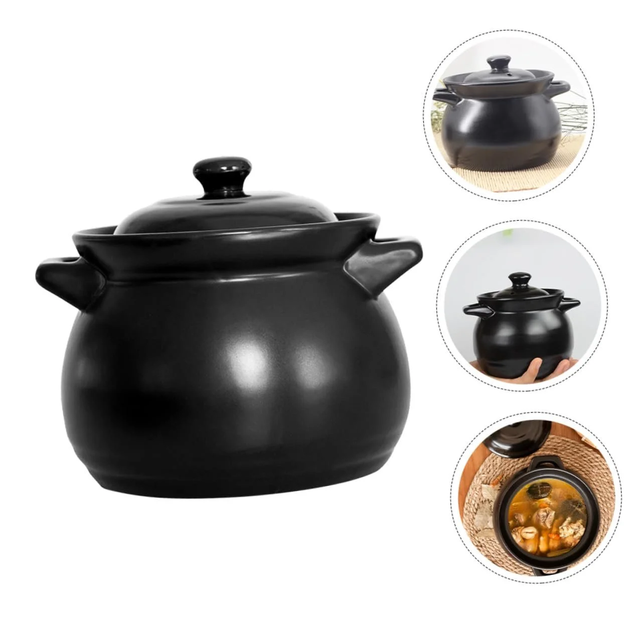 Каструля BESPORTBLE Маленька керамічна з кришкою термостійка для газової плити Чорна, фото №7