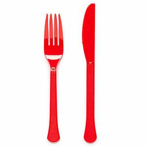 Набір столових приборів Amscan Fiesta Red багаторазового використання, можна мити в посудомийній машині, 24 шт. - Фото 1
