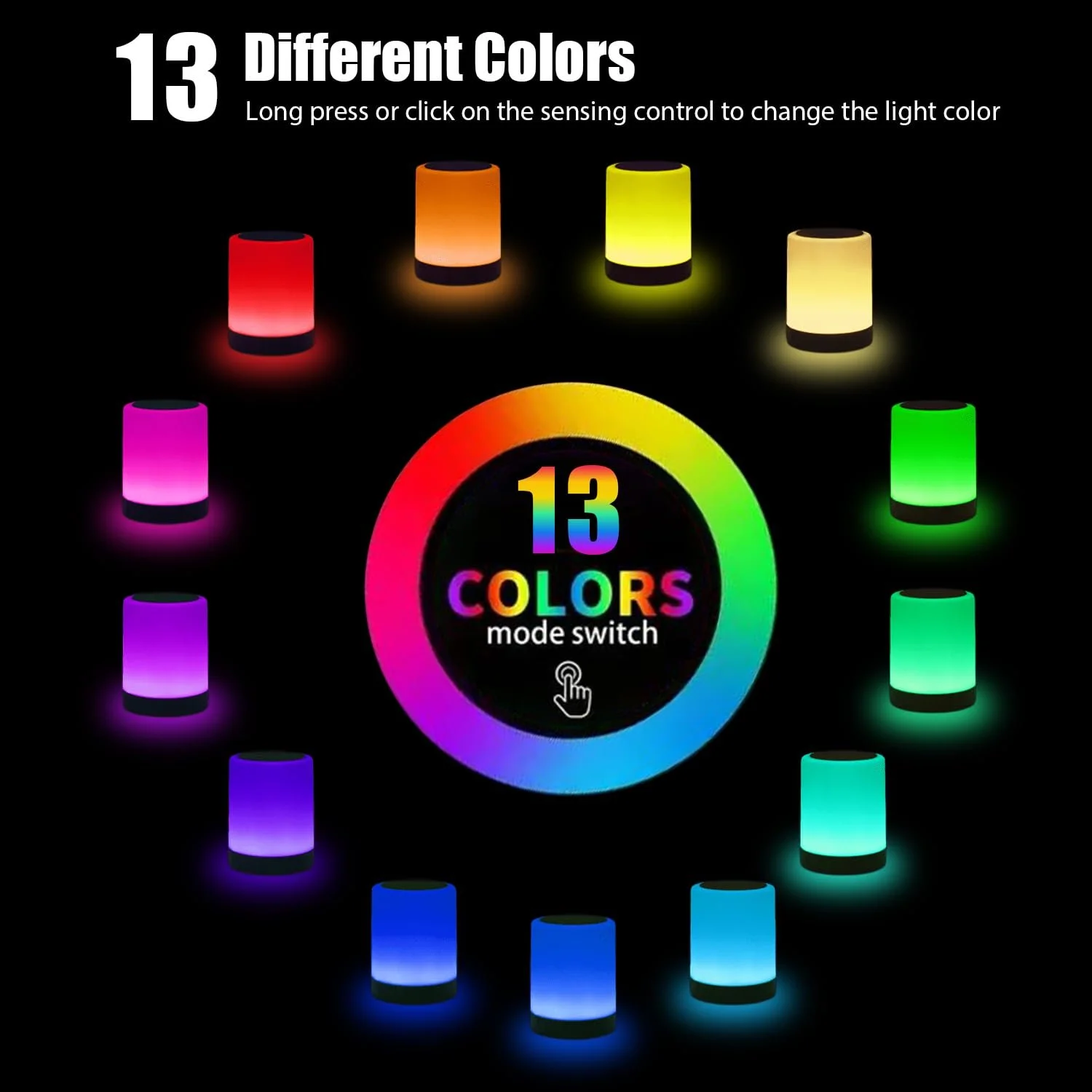 Нічний світильник настільна лампа LED сенсорна з регулюванням яскравості 13 кольорів 3 режими USB акумуляторна з пультом дистанційного керування бездротова з таймером та функцією пам'яті, фото №4