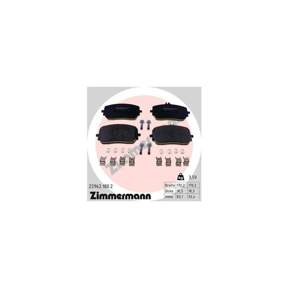 Комплект тормозных колодок, дисковый тормоз ZIMMERMANN 22962.180.2 для MERCEDES-BENZ, фото №1 Комплект тормозных колодок, дисковый тормоз ZIMMERMANN 22962.180.2 для MERCEDES-BENZ, фото №1