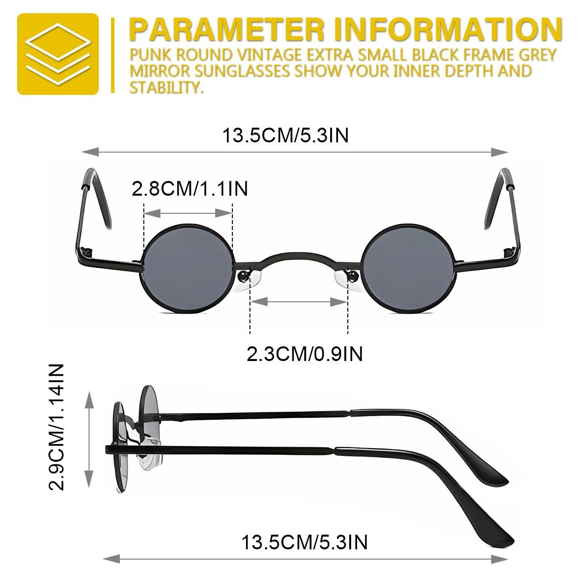 Сонцезахисні Окуляри FERCAISH Ретро Круглі Маленькі Steampunk Вінтажні Хіпі Чорні, фото №7