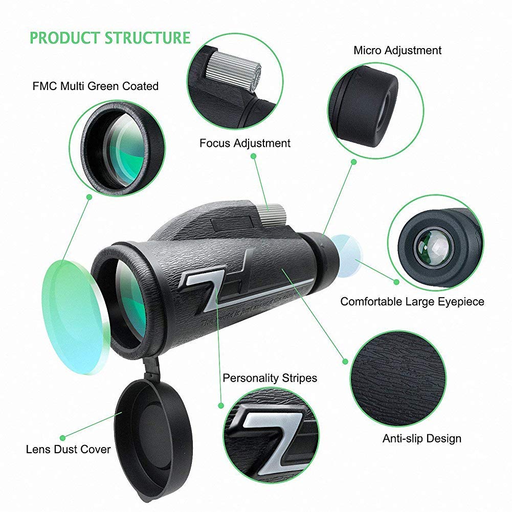 HD Durable Powerful 16x50 Монокуляр Телескоп Bak4 Prism Водонепроникний Проти туману Монокулярний приціл штатив тримач для телефону ідеально для птахів, фото №2