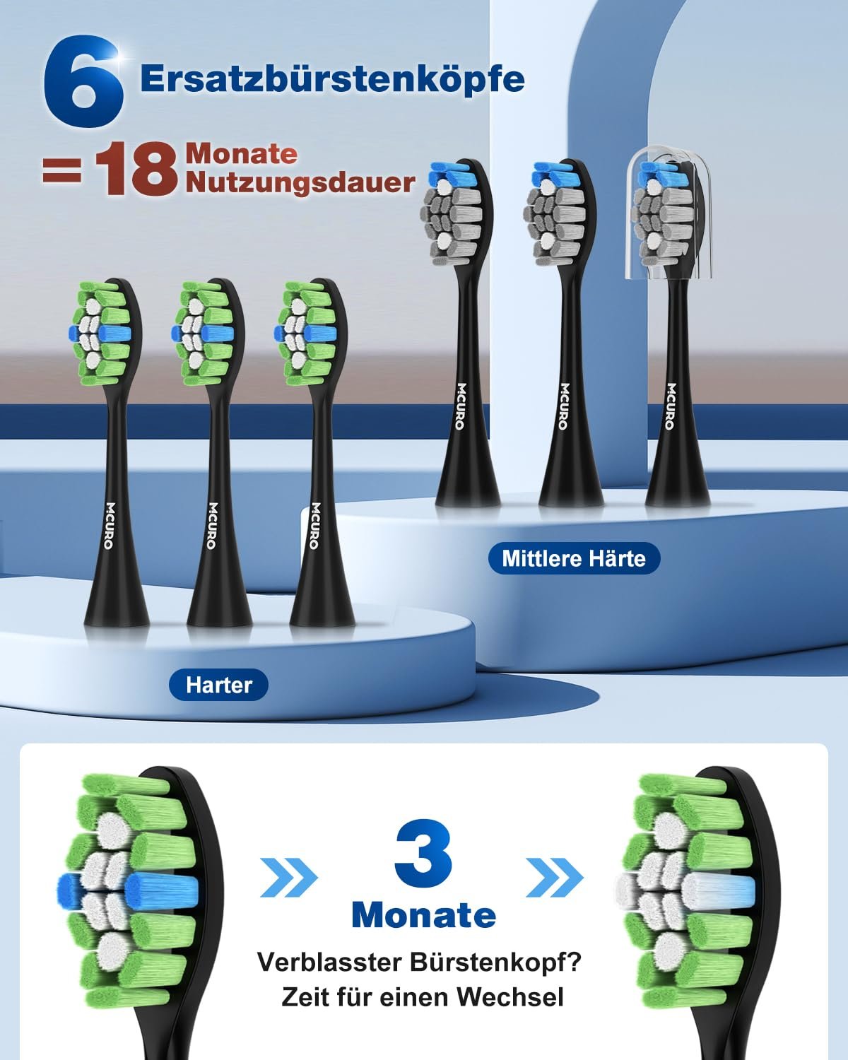 Електрична звукова зубна щітка MCURO 45000 VPM 5 режимів Таймер Чорна, фото №5