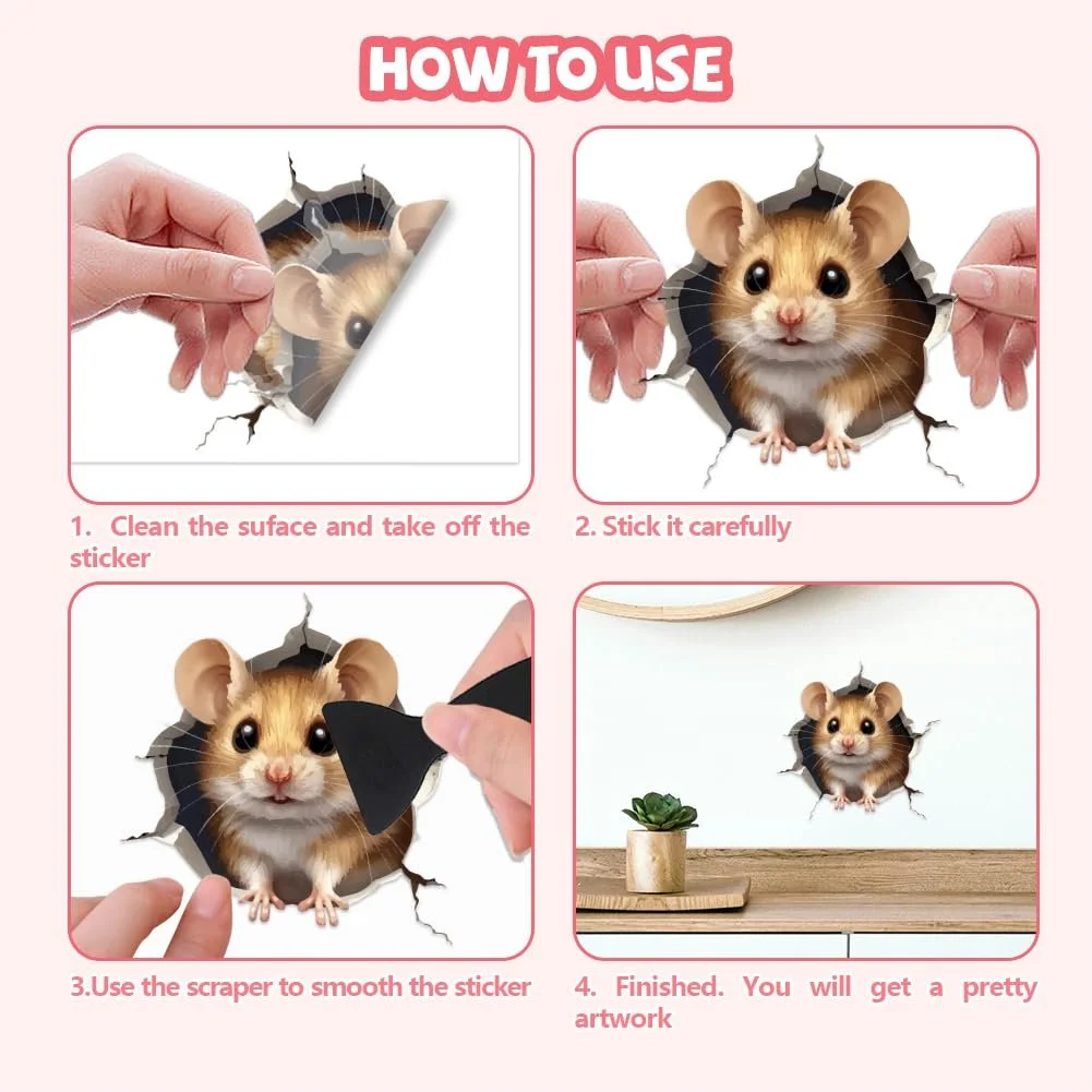 Наклейки на стіну Peacoblue Мишача нора Вінілова 3D, фото №6