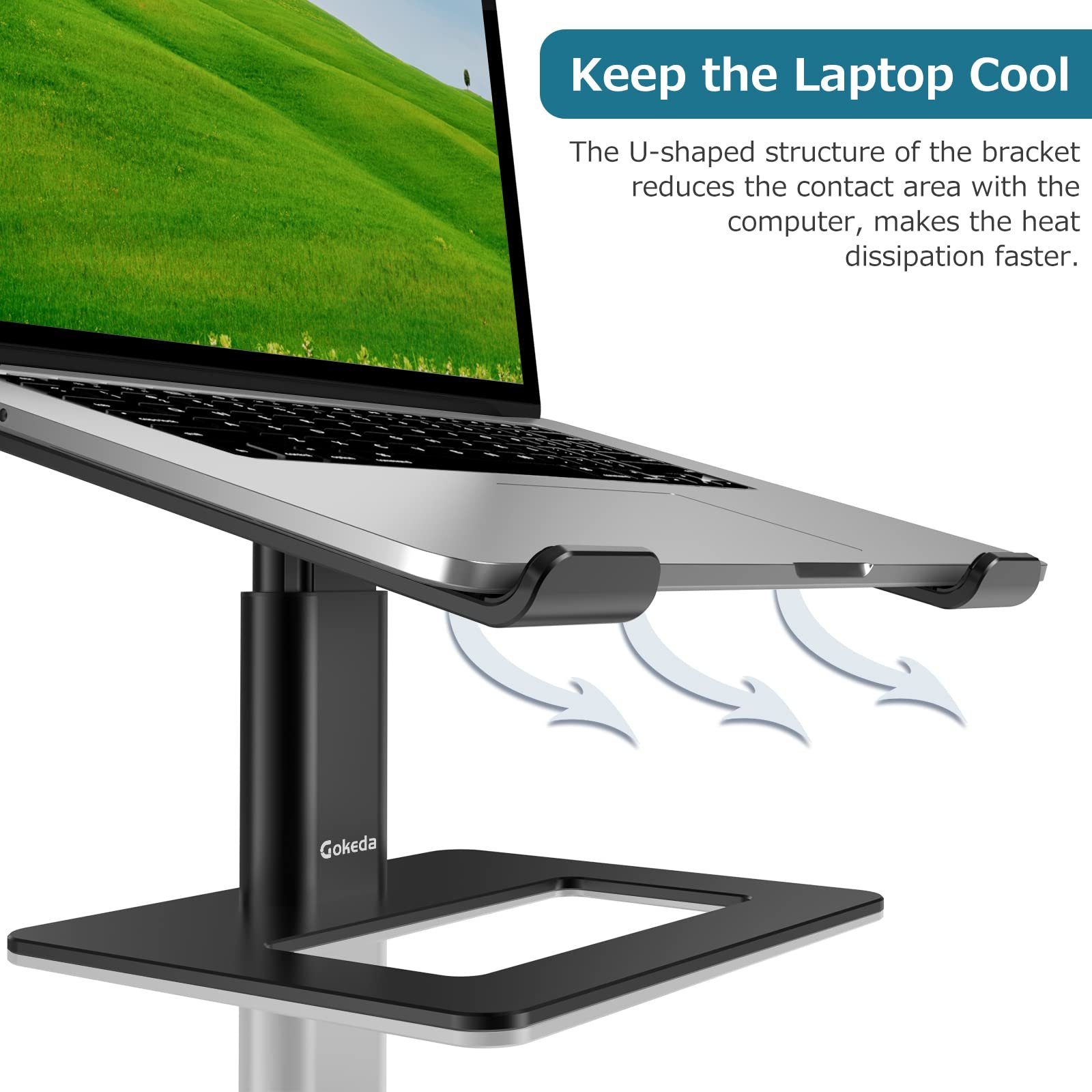 Підставка для ноутбука GOKEDA, ергономічна регульована для комп'ютера, тримач висоти з алюмінієвого сплаву, сумісна з MacBook Air Pro, Dell, HP, Lenovo Samsung (більшість ноутбуків 11-17 дюймів), фото №3 Підставка для ноутбука GOKEDA, ергономічна регульована для комп'ютера, тримач висоти з алюмінієвого сплаву, сумісна з MacBook Air Pro, Dell, HP, Lenovo Samsung (більшість ноутбуків 11-17 дюймів), фото №3