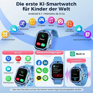 Детские смарт-часы с GPS и телефоном 2025 ChatGPT AI с видеозвонками, голосовым чатом, SMS, WiFi, 47 играми, школьным режимом, 4 спортивными режимами synthetic.ua - Фото 1