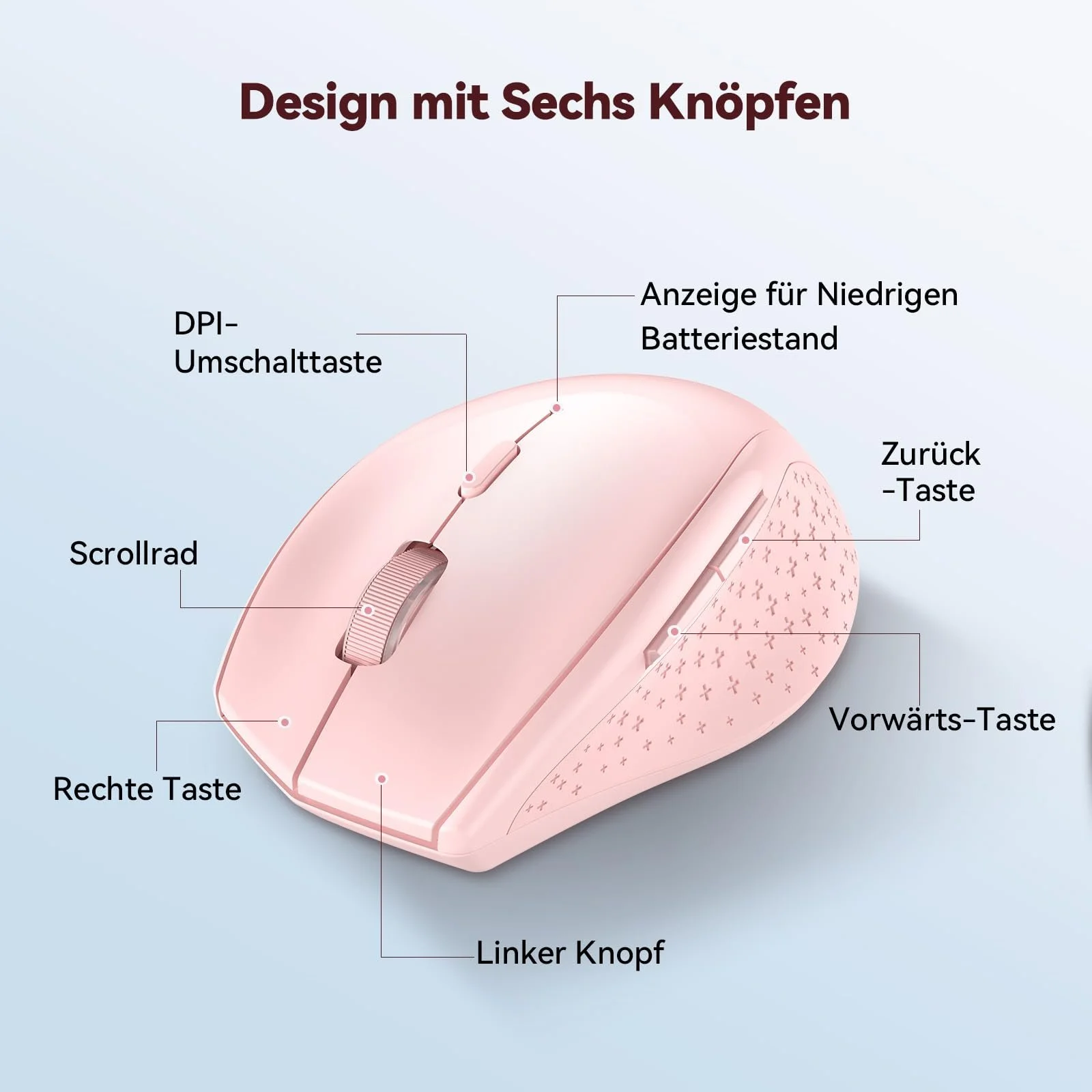 Мышь Bluetooth TECKNET Беспроводная 3200 DPI 6 уровней DPI Розовый, фото №5