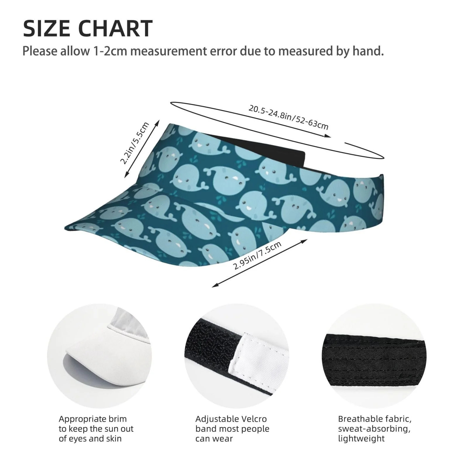 Сонцезахисний козирок спортивний Cartoon Whale унісекс, фото №4