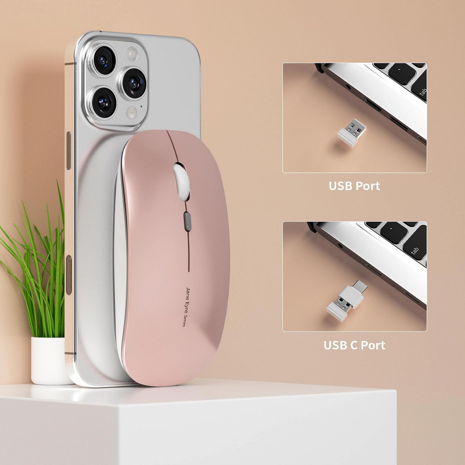 Миша Бездротова Uiosmuph Q5 1600 DPI з USB-ресивером Type C Рожевий, фото №4