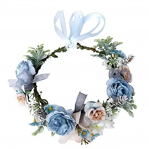 Вінок на голову зі штучних квітів, блакитне озеро - Фото 1