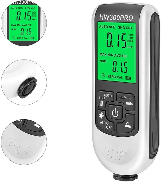 Толщиномер краски цифровой iCar HW-300 Pro 0 2000 мкм Fe и Nfe Белый 050737, фото №3 Толщиномер краски цифровой iCar HW-300 Pro 0 2000 мкм Fe и Nfe Белый 050737, фото №3