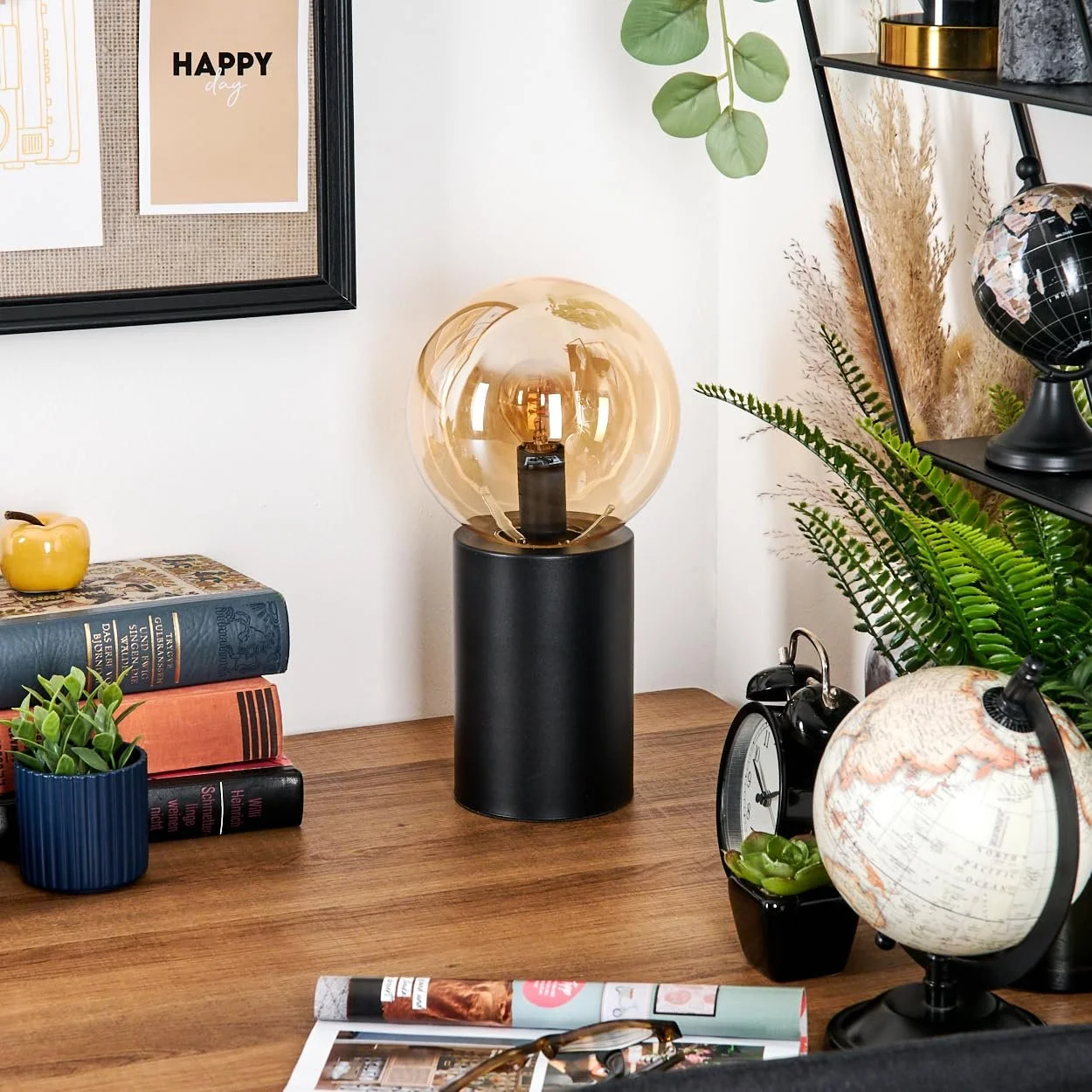 Настільна лампа HOFSTEIN Gastor Метал/Скло E14 15 см Black/Amber, фото №2