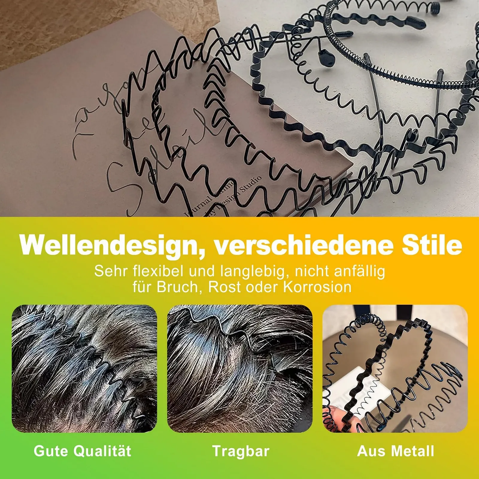 Обруч Метал Набір 6 штук Хвилястий Чорний, фото №3