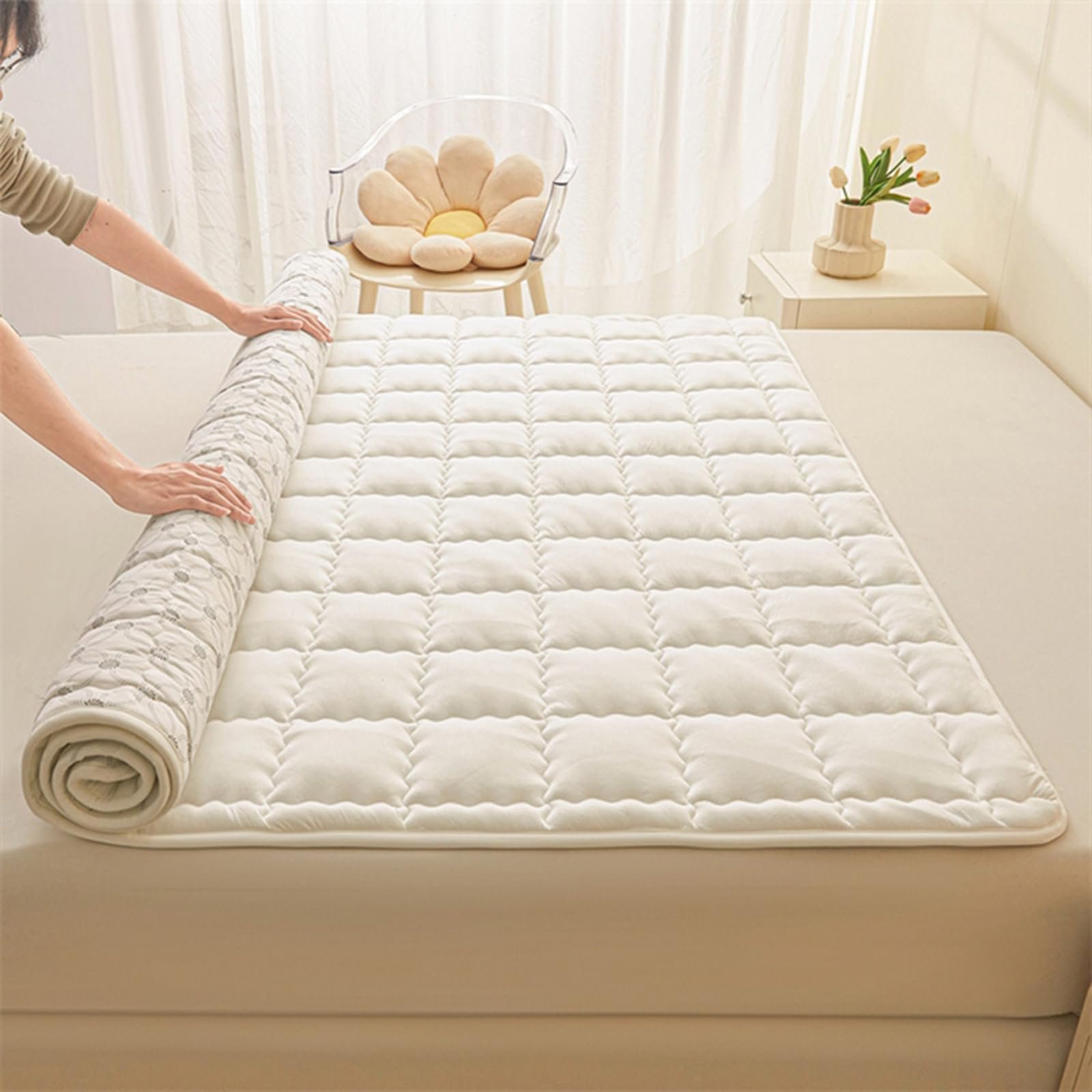 Наматрасник HAIBA 120 x 200 см стеганый, серый, мягкая подкладка из 100% хлопка, дышащий, фото №7 Наматрасник HAIBA 120 x 200 см стеганый, серый, мягкая подкладка из 100% хлопка, дышащий, фото №7