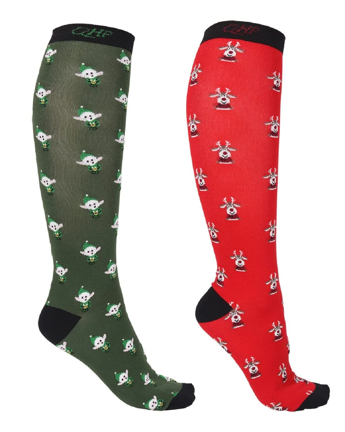 Гольфы QHP Riding Socks Christmas (2 пары) Рождественские принты Эльф/Рудольф, Эльф / Рудольф, фото №1