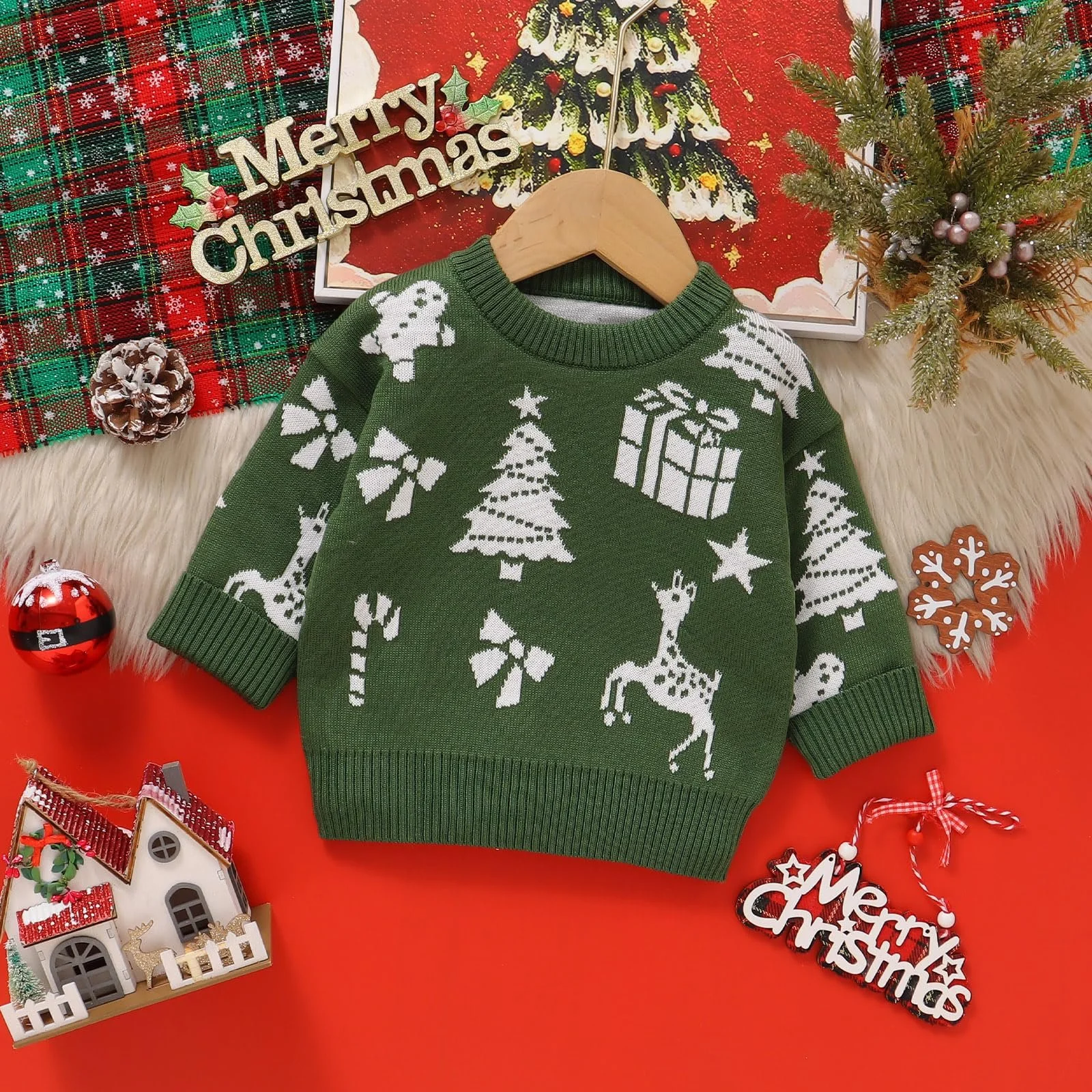 Рождественский джемпер Generisch для мальчиков и девочек, детский свитшот, свитеры, круглый вырез, длинный рукав, рождественский теплый свитер, зимний свитер с мультфильмом, фото №3