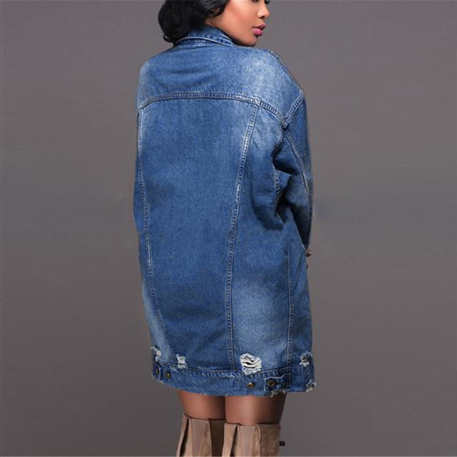 Женская куртка Oversize - Винтажная джинсовая куртка для женщин, джинсовое пальто для подростков с карманом, офицерское пальто с карманом, фото №3