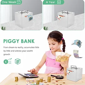 Скарбничка-сейф із нержавіючої сталі з ручкою велика з ключем synthetic.ua - Фото 1