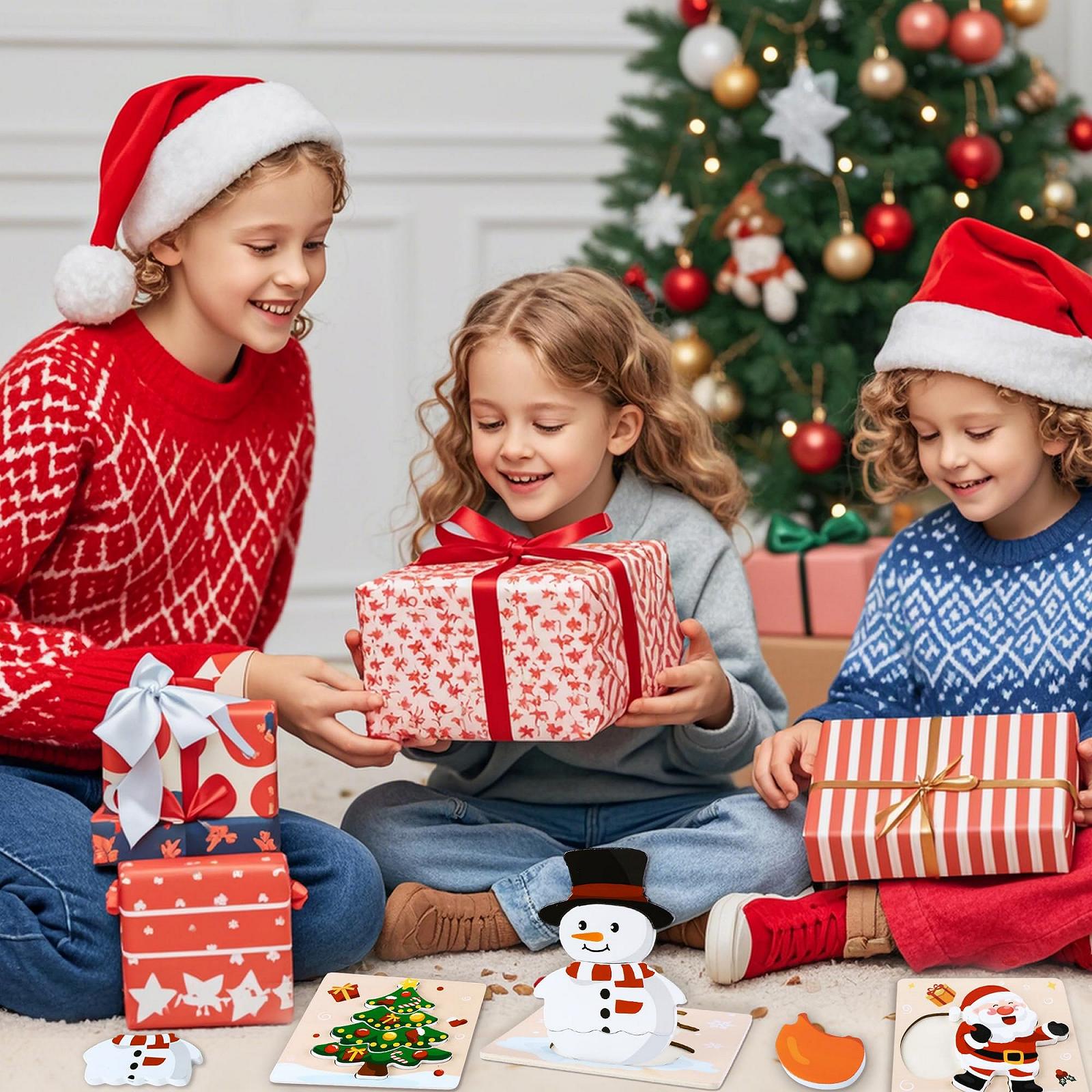 Набор деревянных пазлов Рождественские Монтессори 4 шт, фото №7