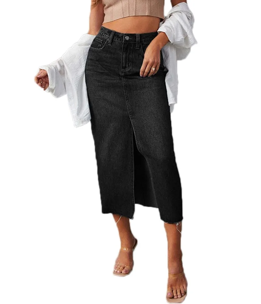 Спідниця Джинсова Міді Максі Довга з Розрізом Y2K Вільного Стилю Вінтажна A-силуету З високою талією Літня, фото №1