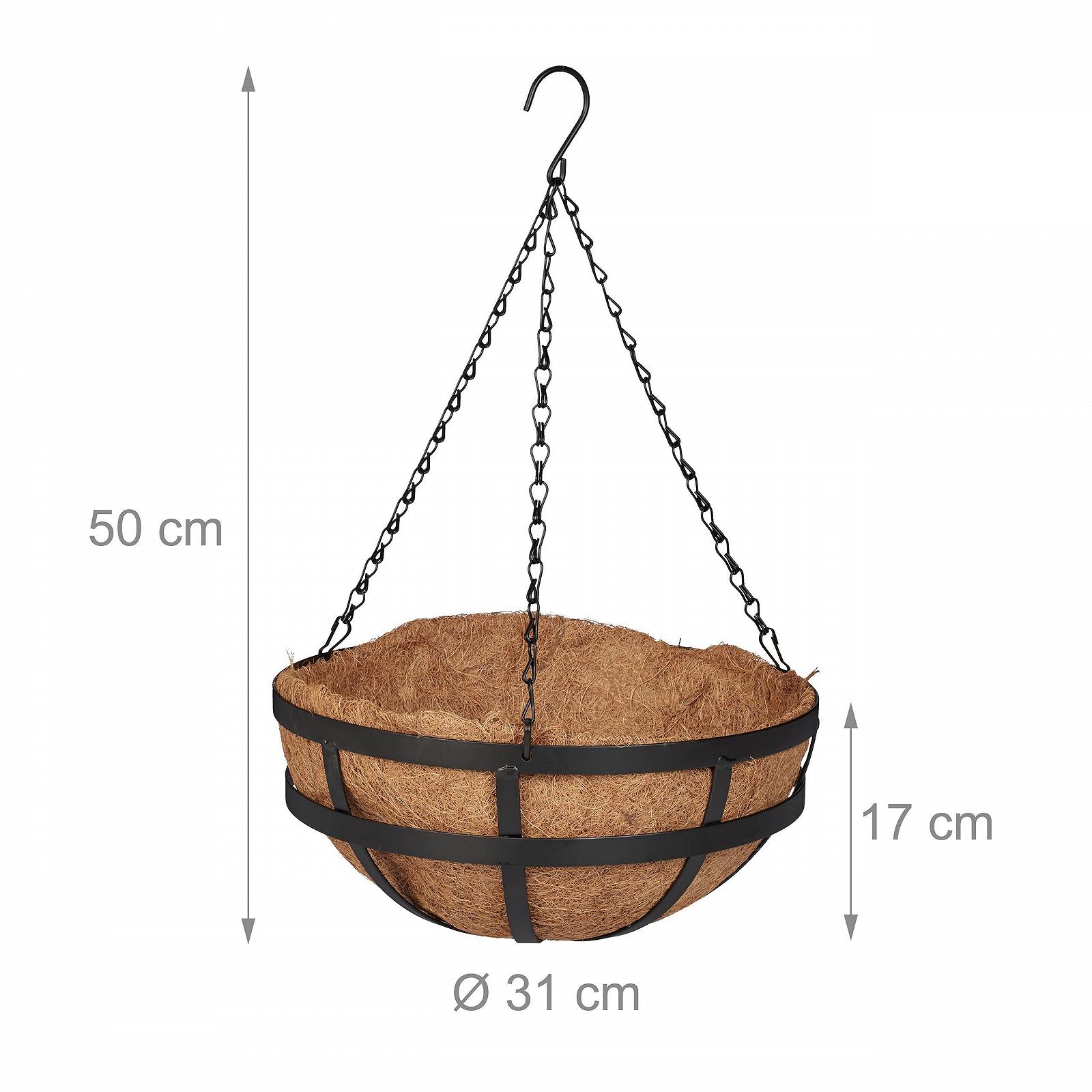 Підвісні кошики Relaxdays набір із 3 штук кокосове волокно 50 x 31 см Brown / Black, фото №4