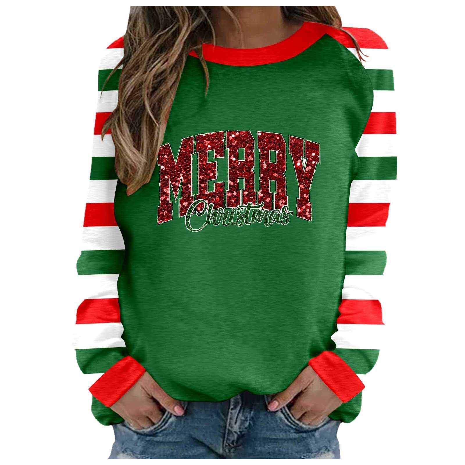 Рождественский Свитер Женский Зимний Принт Sweatshirt С Длинным Рукавом Круглый Вырез Casual Рождественский Пуловер Свободные Топы, фото №1