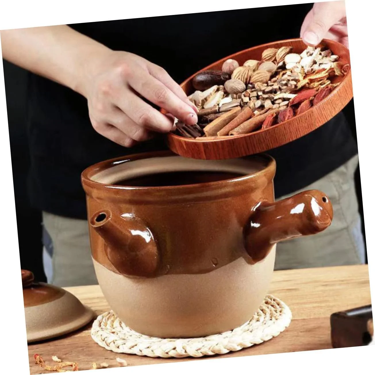 Горщик для ліків Керамічний Традиційний Термостійкий Для газової плити Ручної роботи Нековзна ручка, фото №7