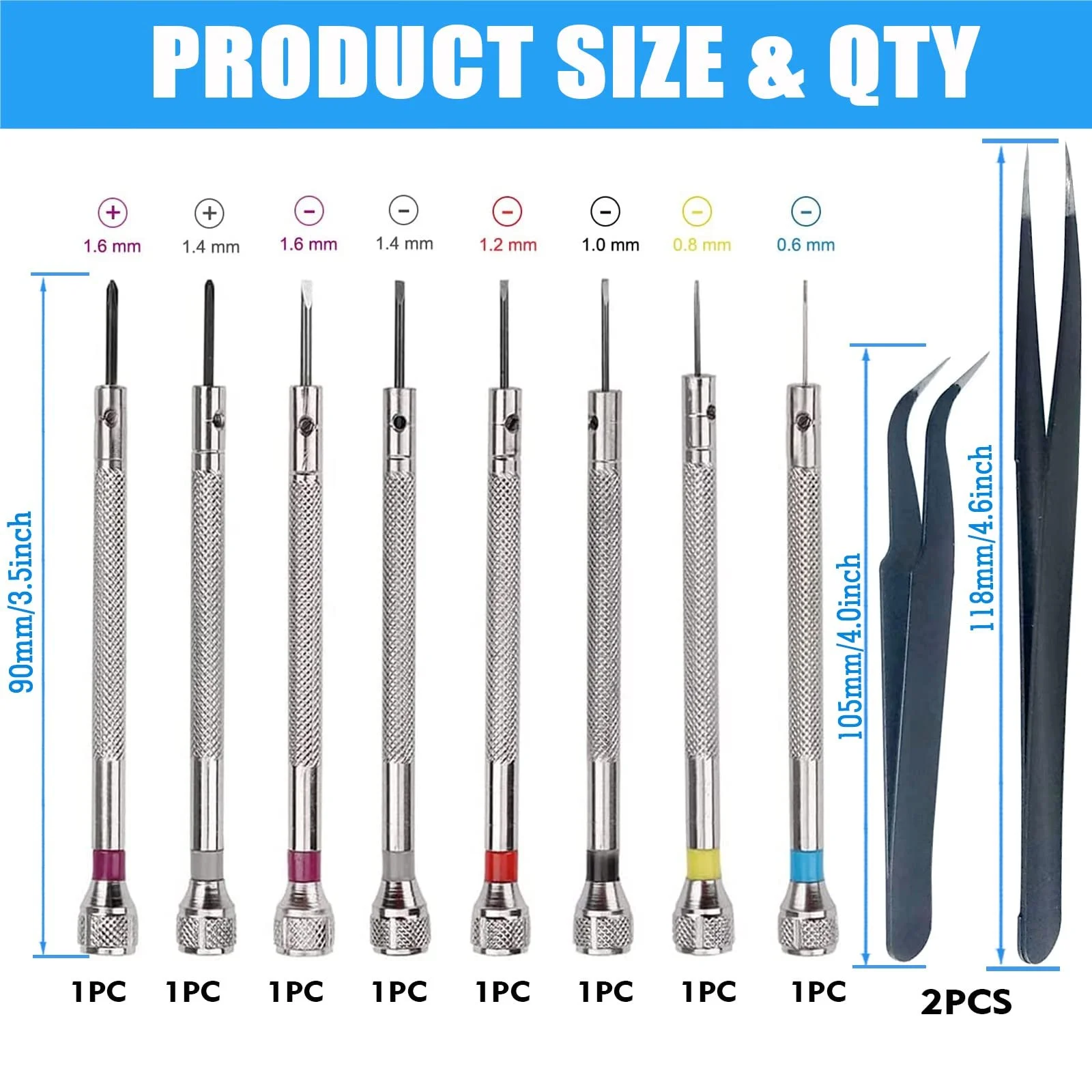 Набор отверток TCP с прецизионной резьбой 10 шт. Черный, фото №2 Набор отверток TCP с прецизионной резьбой 10 шт. Черный, фото №2