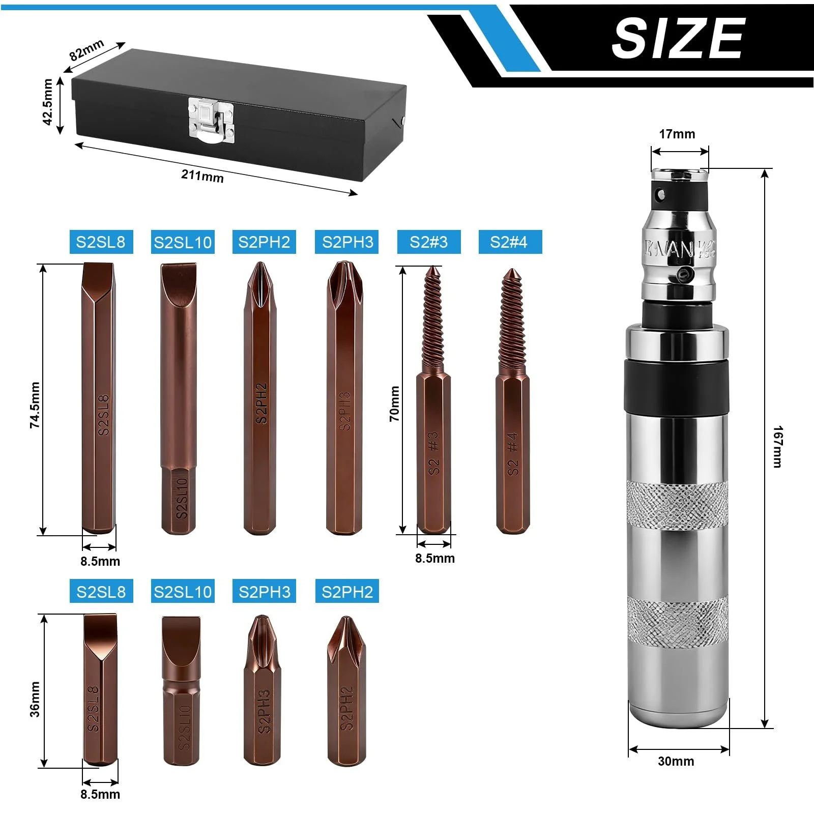 Набір ударних викруток 1/2 дюйма 12 шт., фото №2