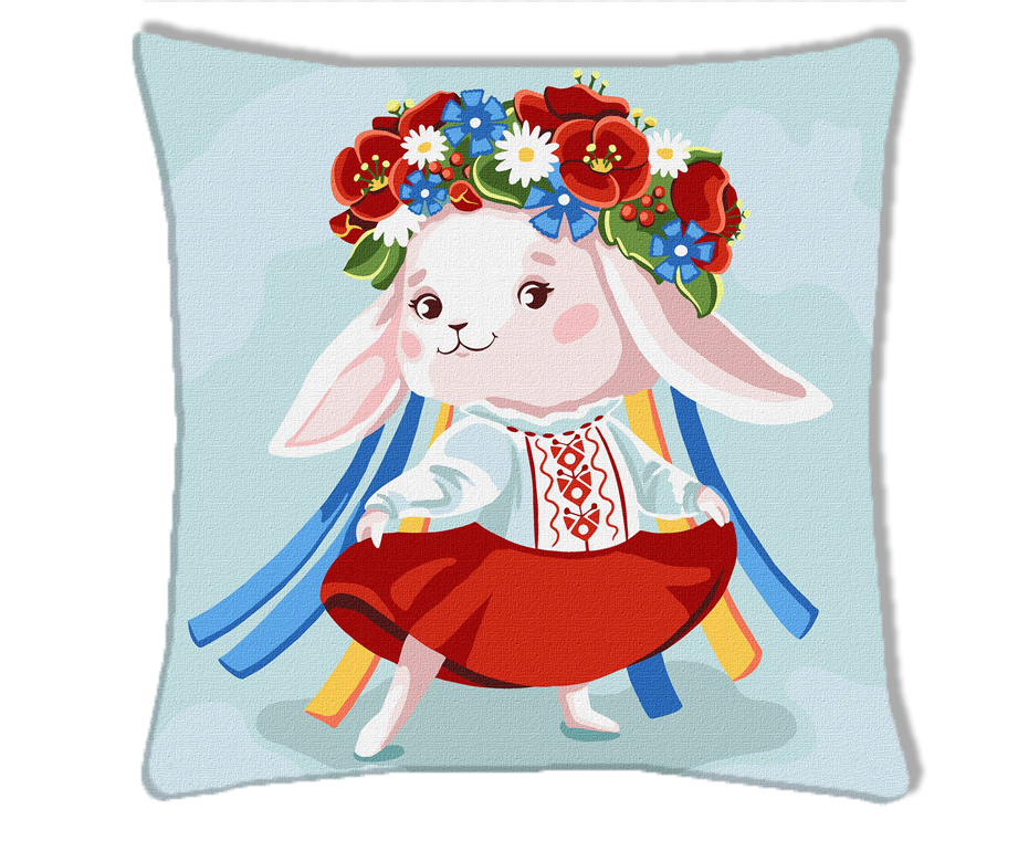 Подушка с принтом Подушковик Зайка-украиночка 32х32 см Серый hub_6l0ip9, фото №1